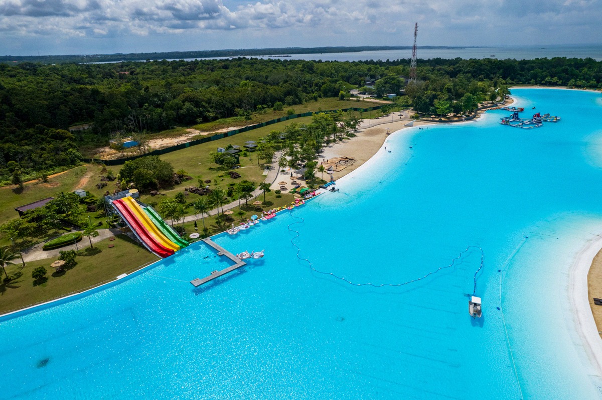 Luftbild der Lagune von Treasure Bay auf Bintan